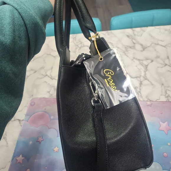 Embossed Black Handbag with Silver Accents